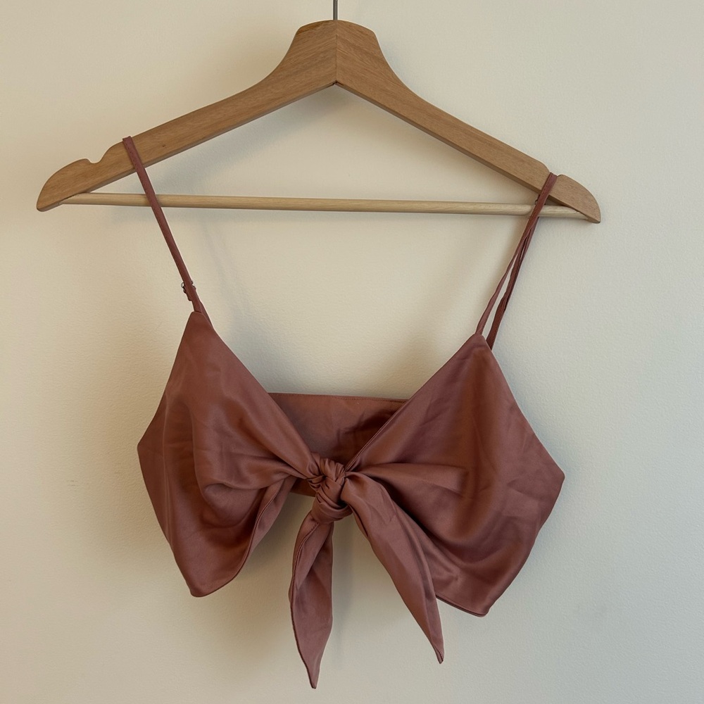 Forever 21 Rust-Tone Satin Tie-Front Cropped Cami
